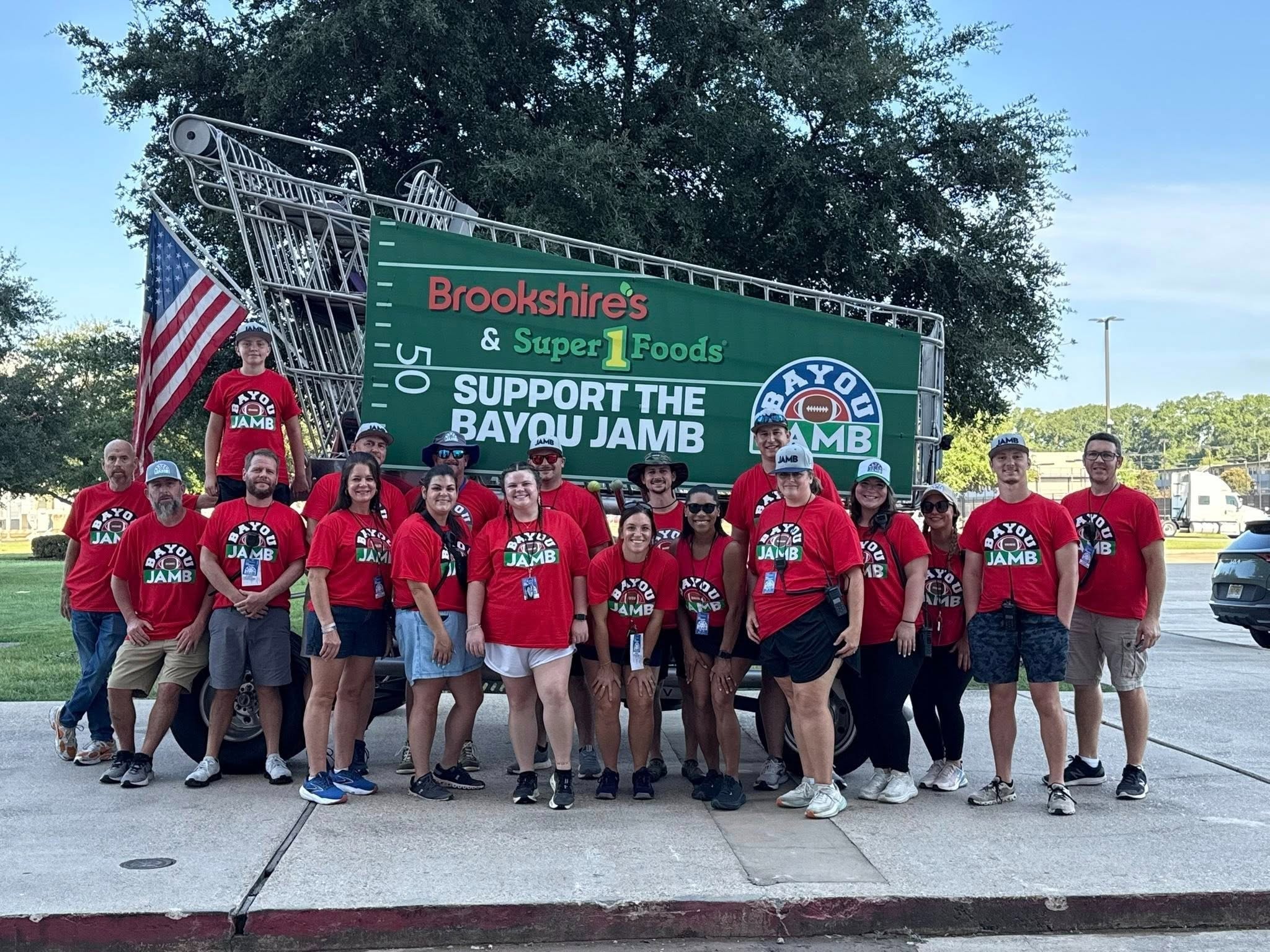 Bayou Jamb group beside the Brookshire’s and Super 1 Foods support display