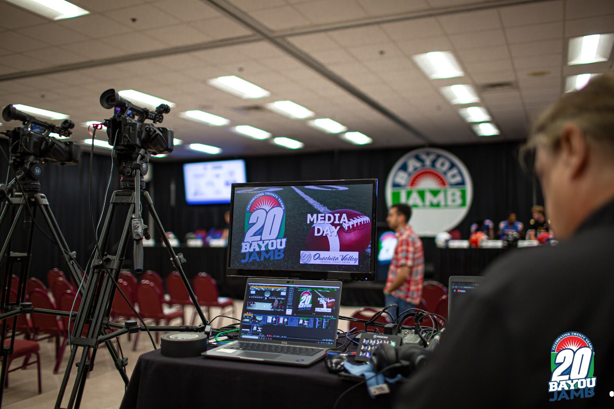 Cameras and production equipment covering Bayou Jamb Media Day